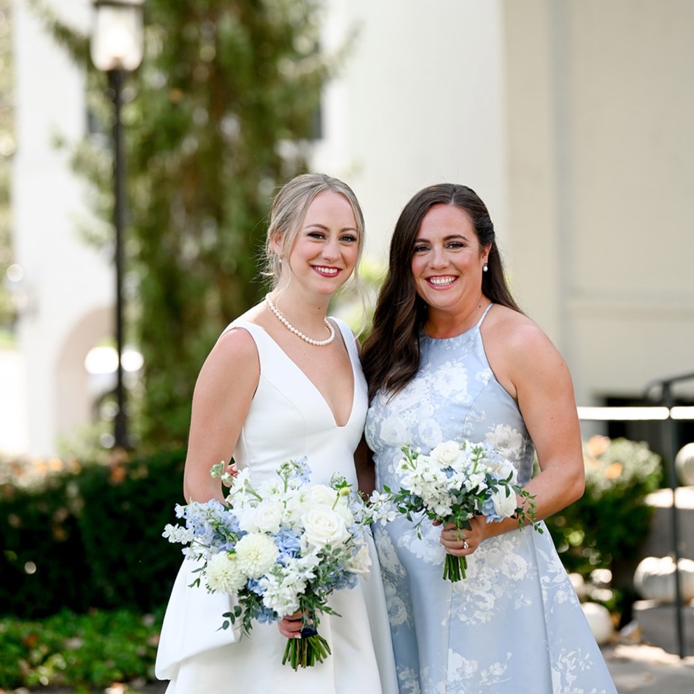 ALFRED SUNG White and Light Blue Wedding Dresses